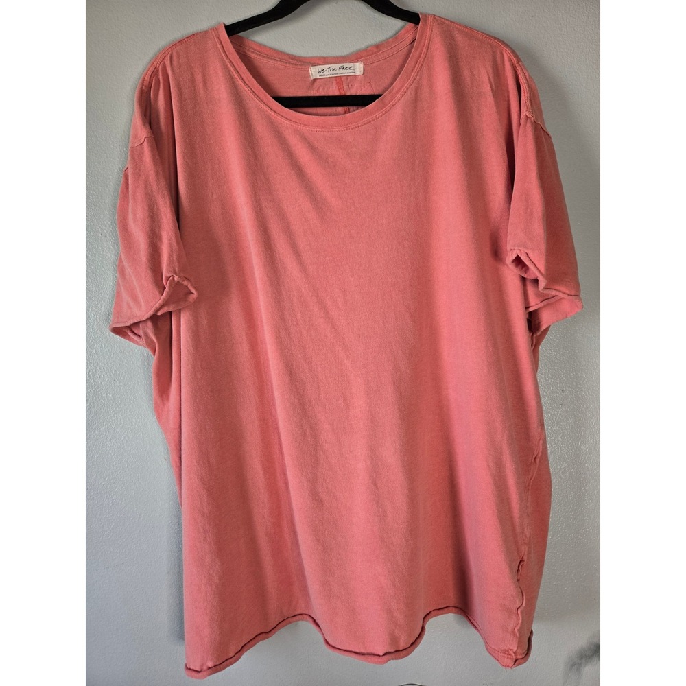 We The Free Nina Tee Coral Oversized Boxy Size Large Raw Hem - Picture 2 of 8